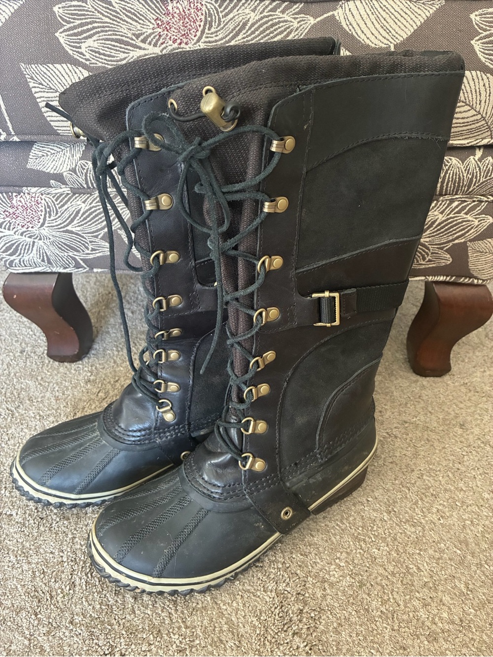Sorel Conquest Carly Tall Black Lace-Up Winter Boots - Women's